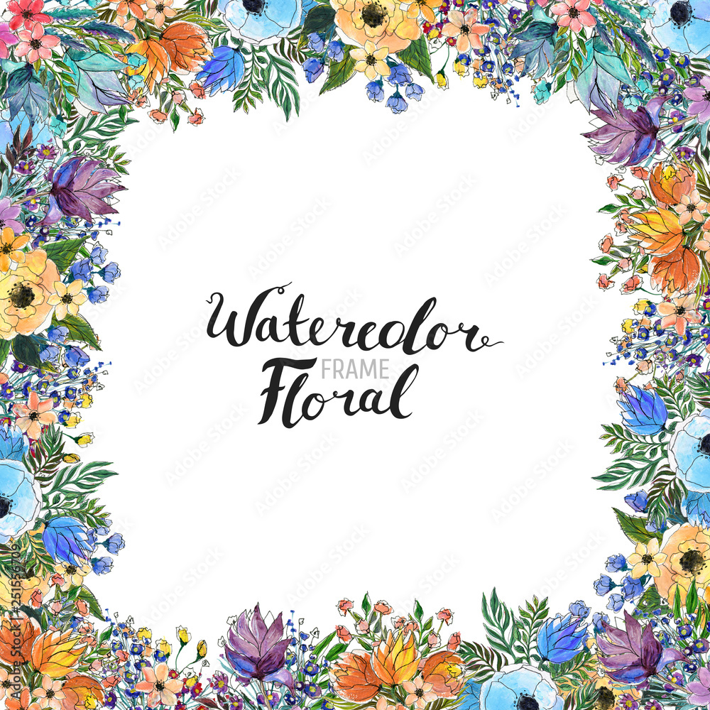 Watercolor Flower Border