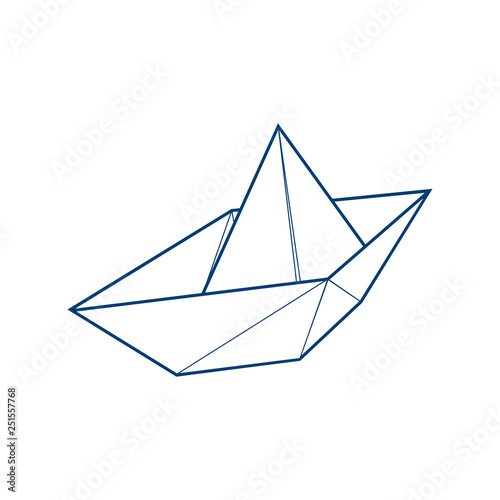  Icono plano lineal barco de papel en color azul