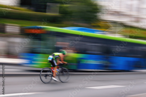 Blurred silhouettes of bicyclist participating in the race in the Spanish city of San Sebastian © westermak15