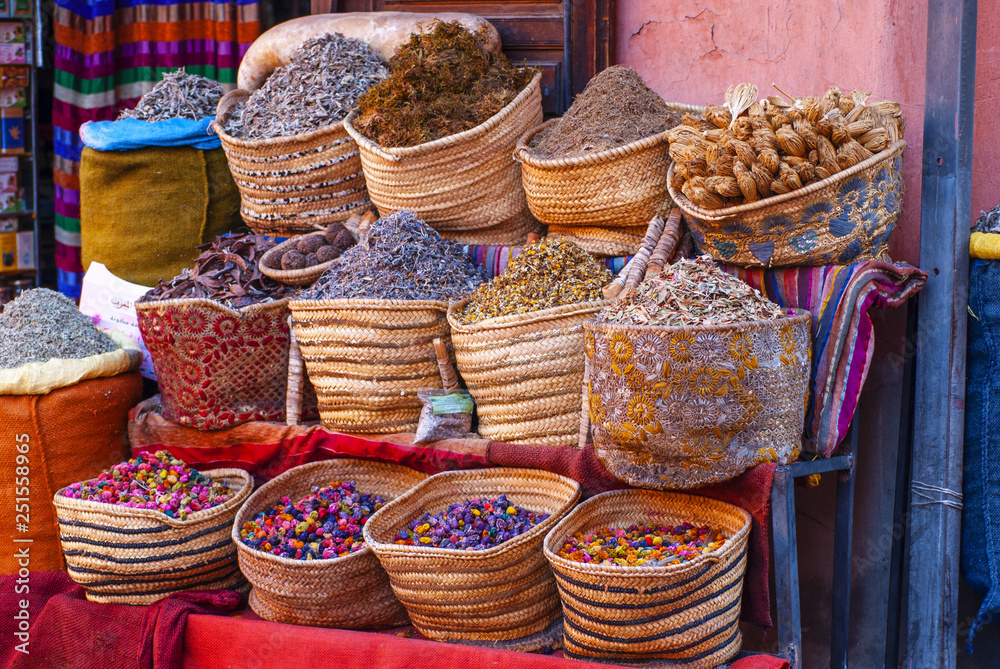 herbs and spices street market of Marrakech,Morocco