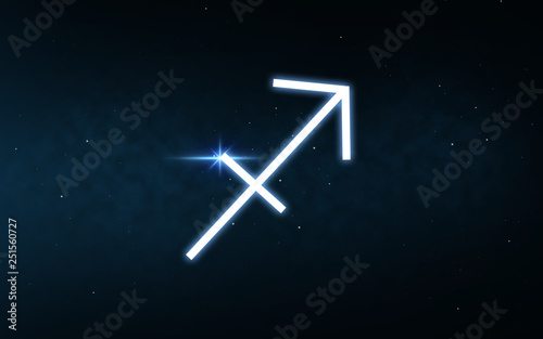 astrology and horoscope - sagittarius sign of zodiac over dark night sky and stars background