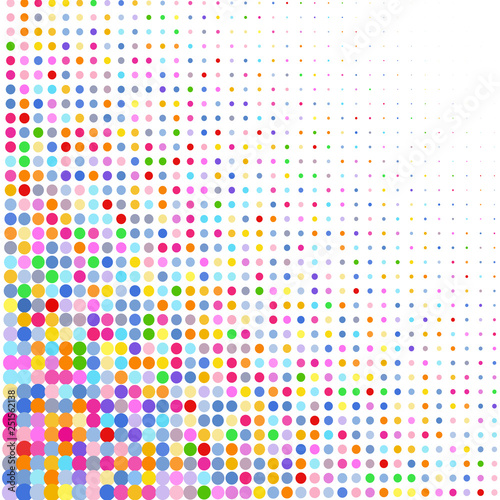The multicolored dots on white background 