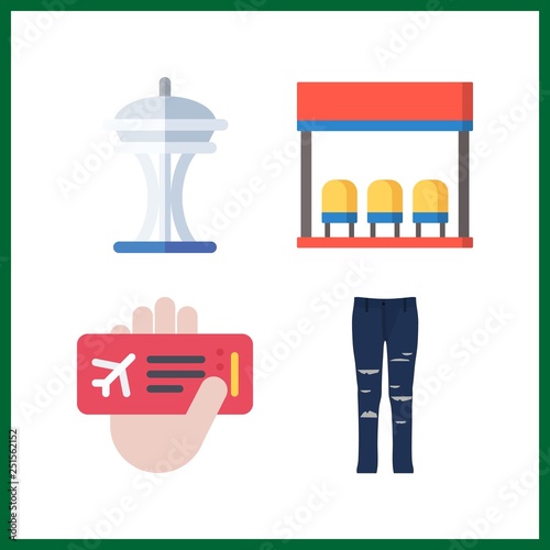 4 view icon. Vector illustration view set. space needle and bus stop icons for view works