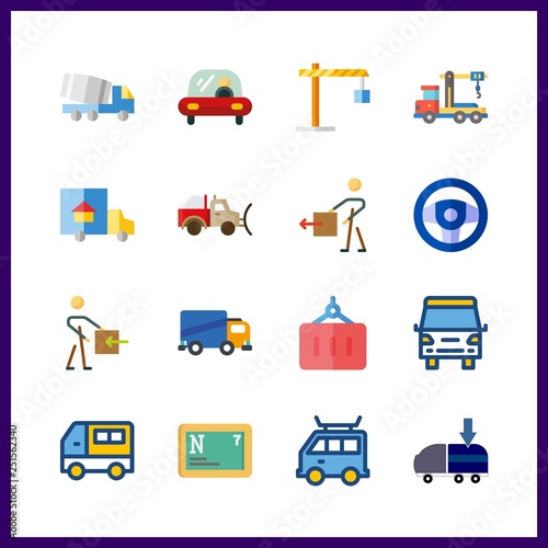 16 truck icon. Vector illustration truck set. winch and van icons for truck works