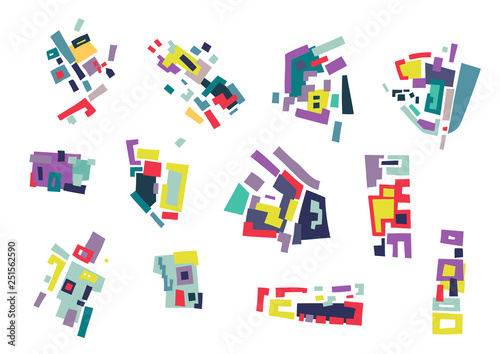 Vector set of abstract geometric shapes, blocks based on city map photo