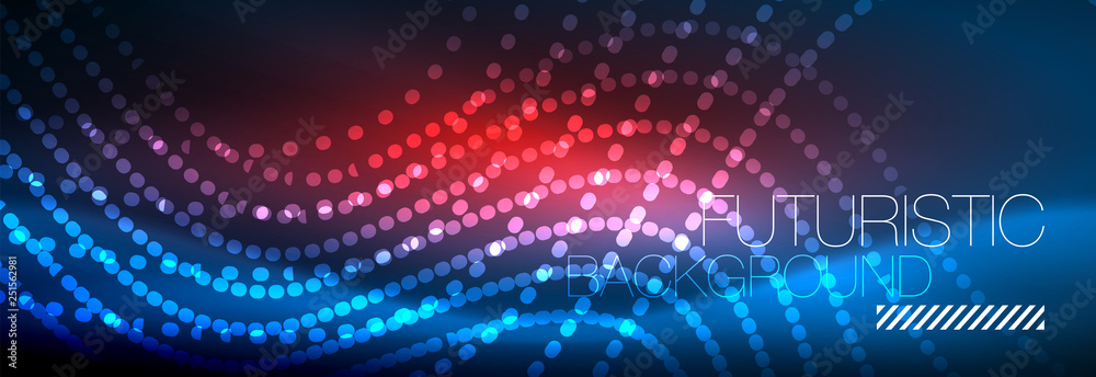 Glowing abstract wave on dark, shiny motion, magic space light. Vector techno abstract background