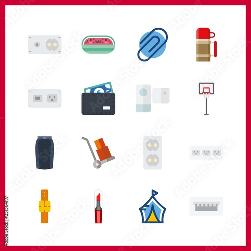 16 object icon. Vector illustration object set. camcorder and wheelbarrow icons for object works