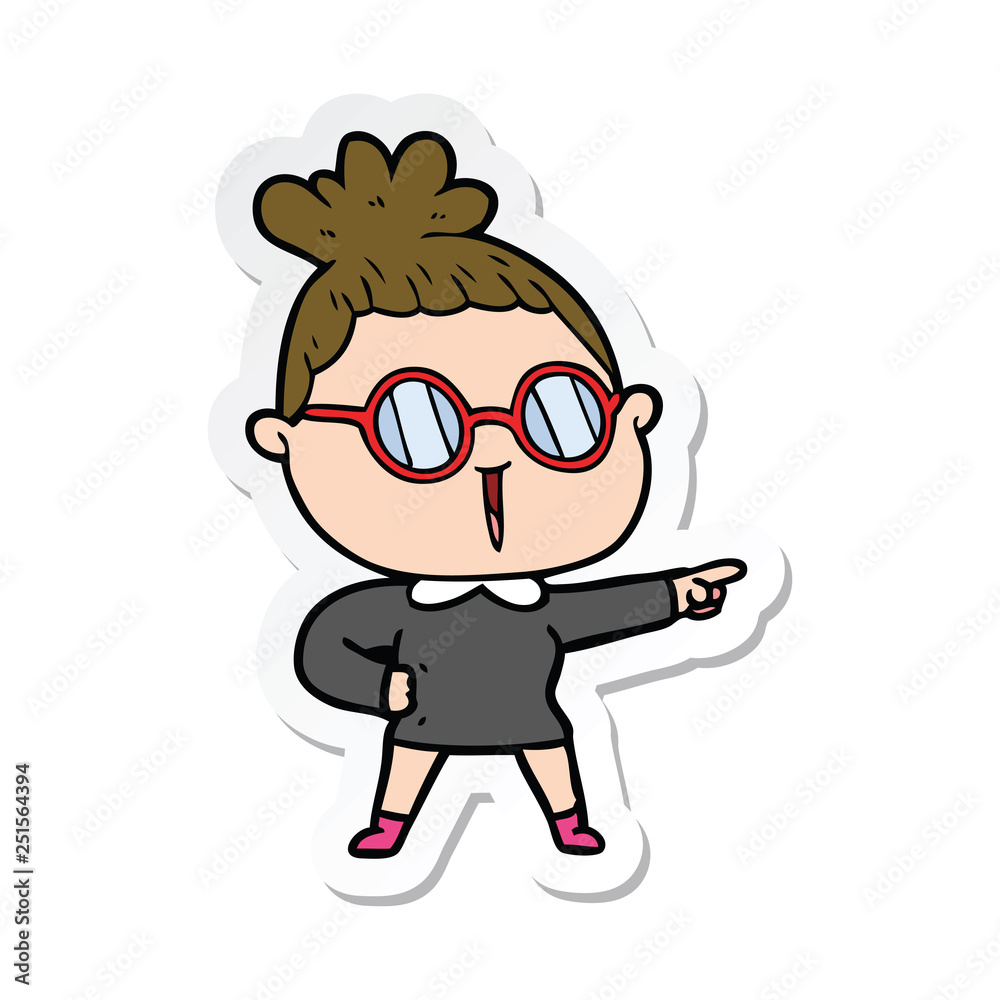 sticker of a cartoon woman wearing spectacles sticker of a cartoon woman wearing spectacles