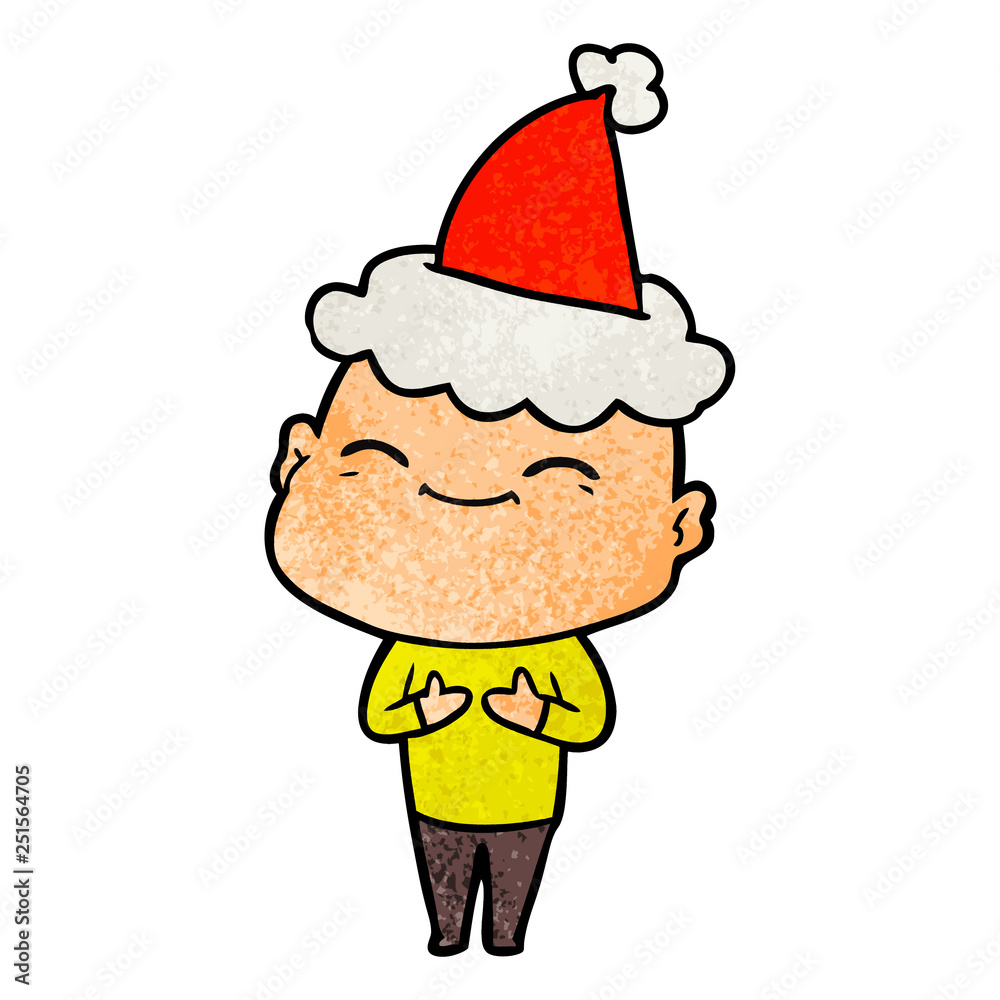 happy textured cartoon of a bald man wearing santa hat happy textured cartoon of a bald man wearing santa hat