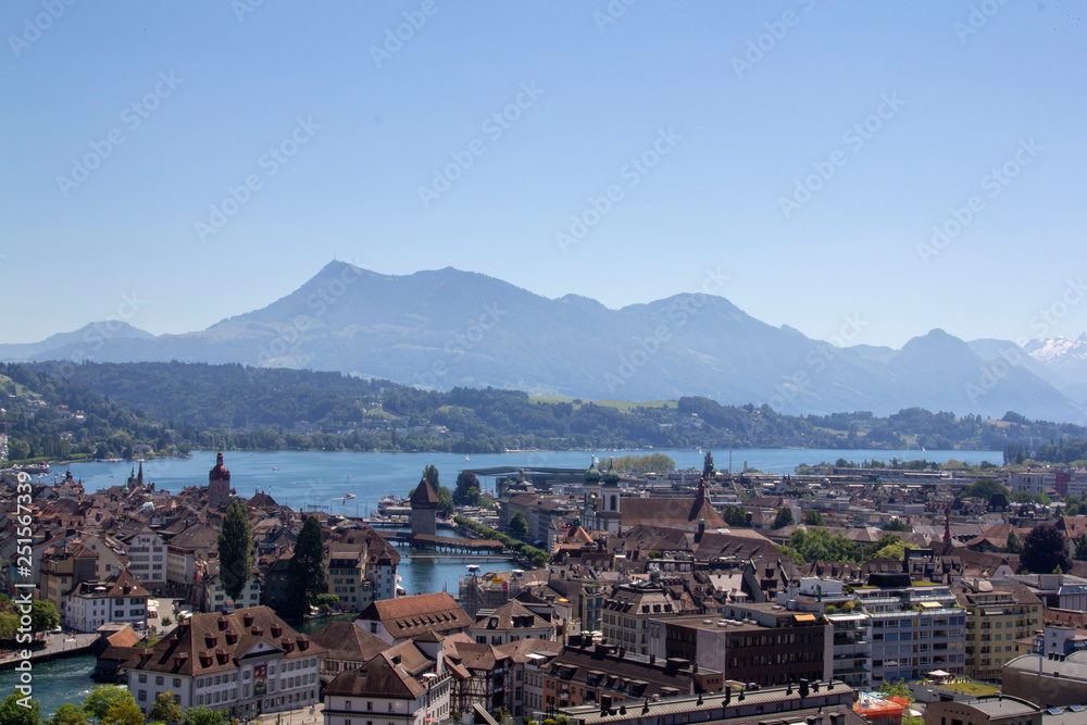 Panoramic top view of the town in Switzerland