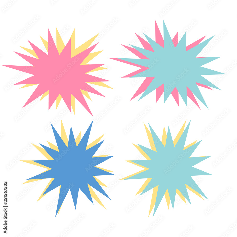 Colorful paper starburst speech bubbles. Starburst isolated icons set Colorful paper starburst speech bubbles. Starburst isolated icons set