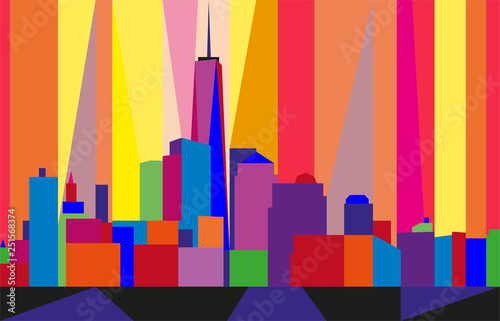 Colorful abstract skyline of Manhattan  New York City  United States. Geometric figures.