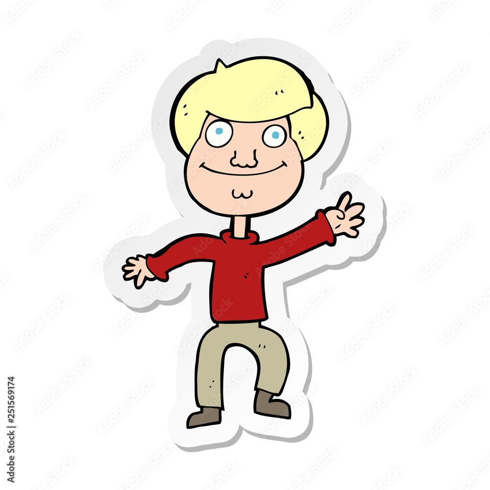 sticker of a cartoon happy man waving