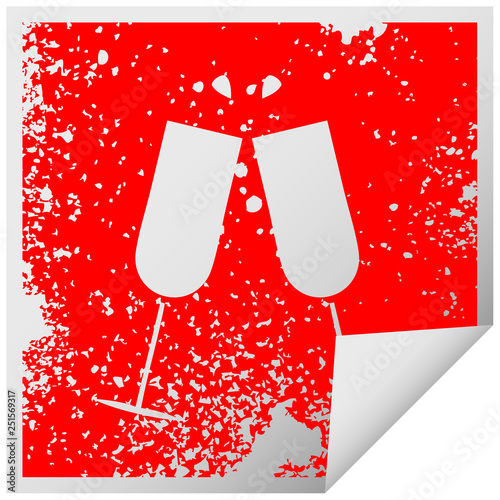distressed square peeling sticker symbol clinking champagne flutes