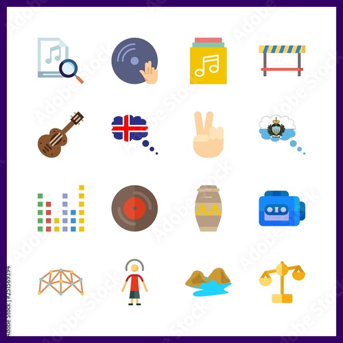 16 rock icon. Vector illustration rock set. net climber and victory icons for rock works