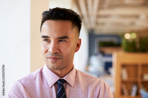Smiling Mature Businessman In Modern Office Standing By Window