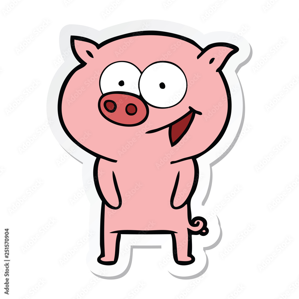 sticker of a cheerful pig cartoon sticker of a cheerful pig cartoon
