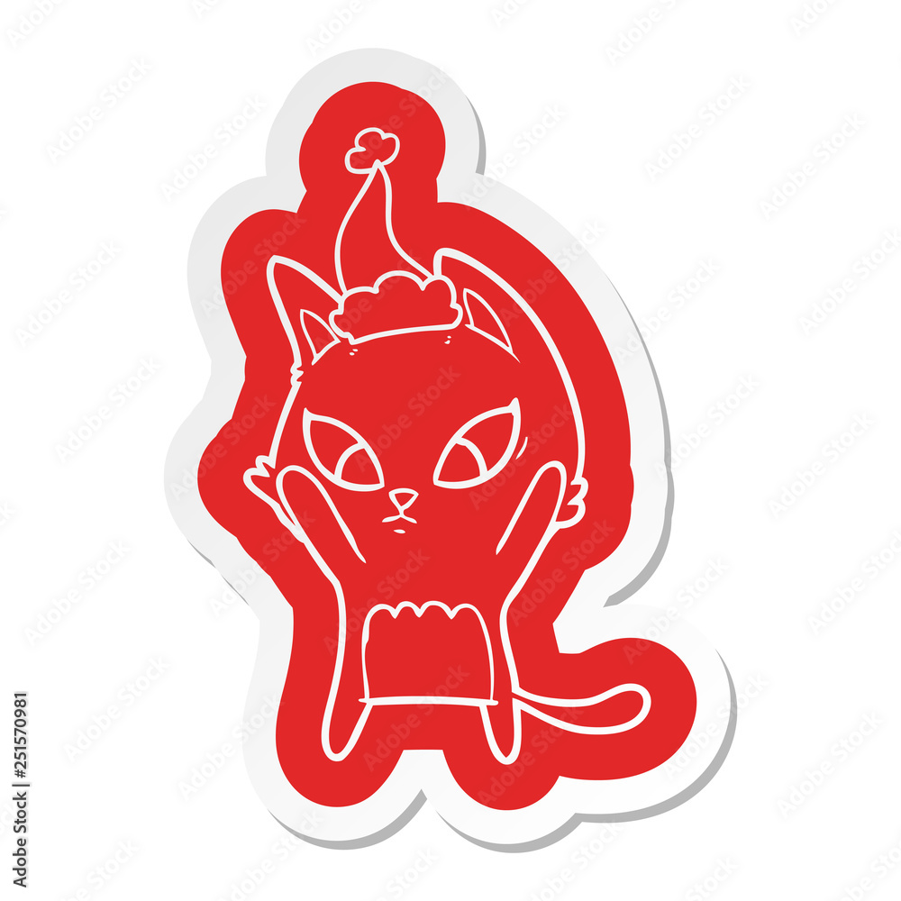 confused cartoon sticker of a cat wearing santa hat confused cartoon sticker of a cat wearing santa hat