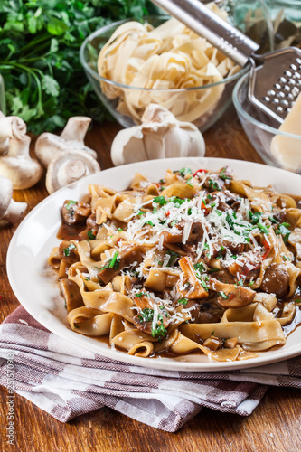 Tagliatelle pasta with champignon