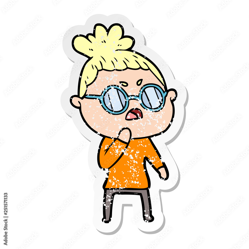 distressed sticker of a cartoon annoyed woman distressed sticker of a cartoon annoyed woman