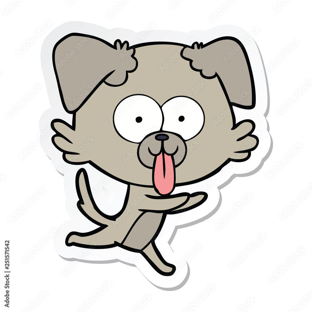 sticker of a cartoon running dog with tongue sticking out sticker of a cartoon running dog with tongue sticking out