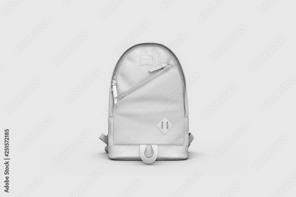 White Backpack Mock up isolated on soft gray background. 3D rendering. - obrazy, fototapety, plakaty 