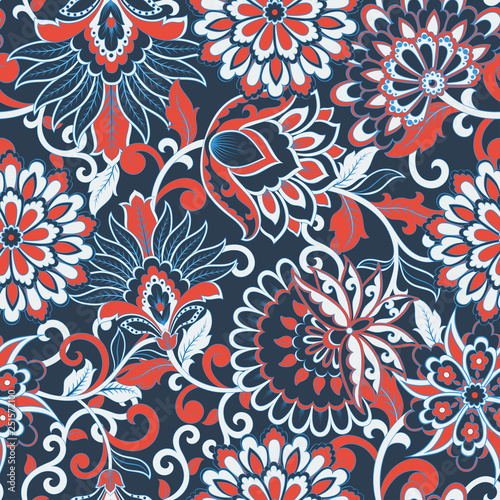 elegance seamless pattern with flowers and leaf  vector floral illustration in vintage style