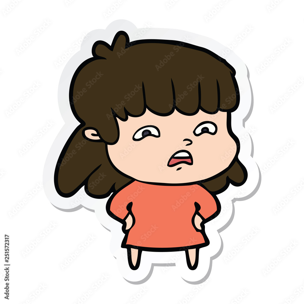 sticker of a cartoon worried woman sticker of a cartoon worried woman