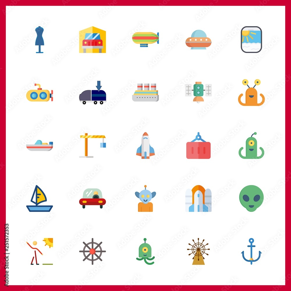 25 ship icon. Vector illustration ship set. zeppelin and ufo icons for ship works 25 ship icon. Vector illustration ship set. zeppelin and ufo icons for ship works
