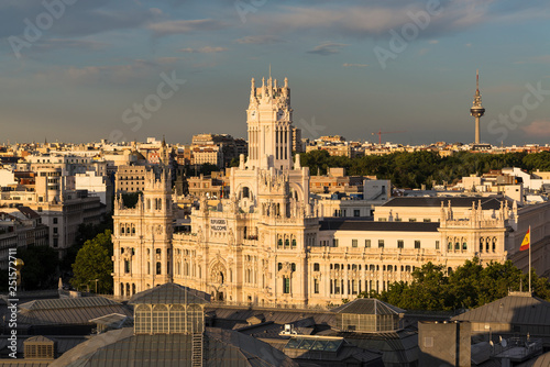 Palacio de Comunicaciones on Plaza de Cibeles, View from the roof terrace of Círculo de Bellas Artes, Cultural Arts centre in central Madrid, Spain