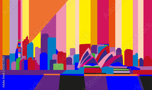 Colorful abstract geometric skyline of Sidney  Australia.