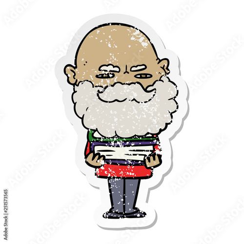 distressed sticker of a cartoon man with beard frowning