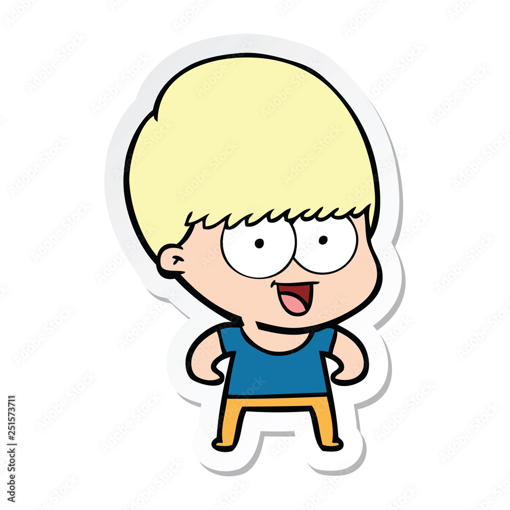 sticker of a happy cartoon boy