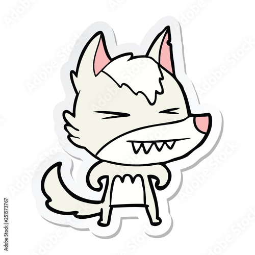 sticker of a angry wolf cartoon