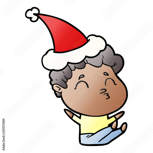 gradient cartoon of a man pouting wearing santa hat
