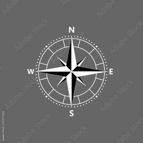 Compass rose, navigition icon. Vector illustration, flat design.