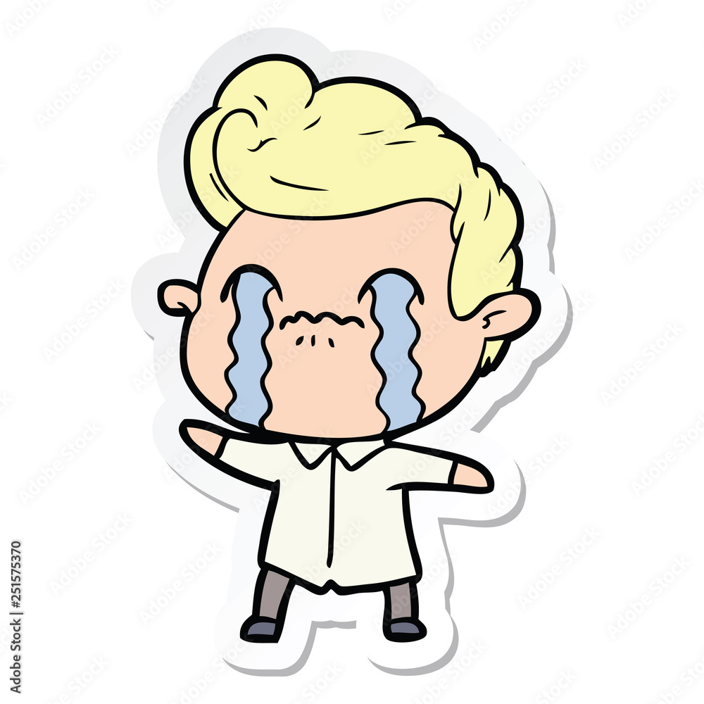 sticker of a cartoon man crying