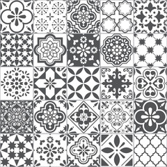 Keuken achterwand Portugese tegeltjes patronen Lisbon geometric Azulejo tile vector pattern, Portuguese or Spanish retro old tiles mosaic, Mediterranean seamless gray and white design    © redkoala