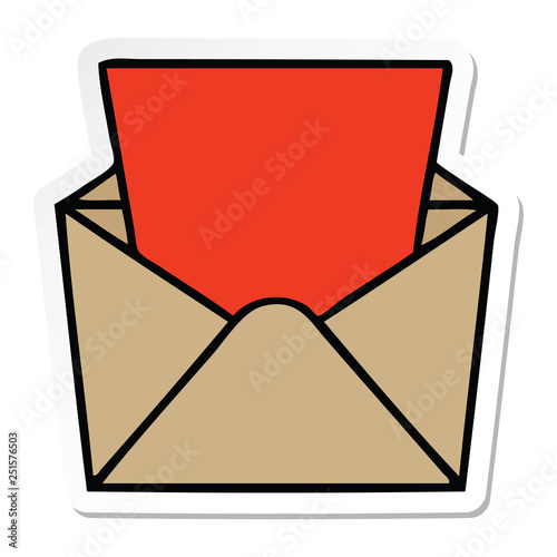 sticker of a quirky hand drawn cartoon letter and envelope