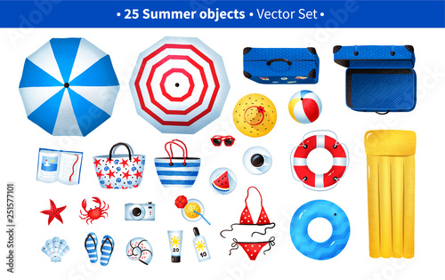 Summertime illustration set of beach items