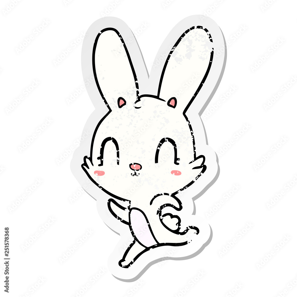 distressed sticker of a cute cartoon rabbit distressed sticker of a cute cartoon rabbit