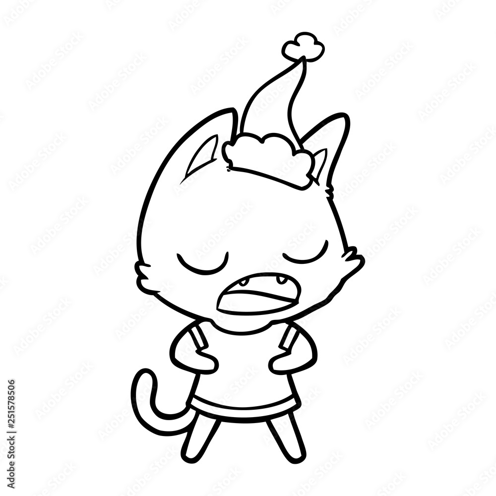 talking cat line drawing of a wearing santa hat talking cat line drawing of a wearing santa hat
