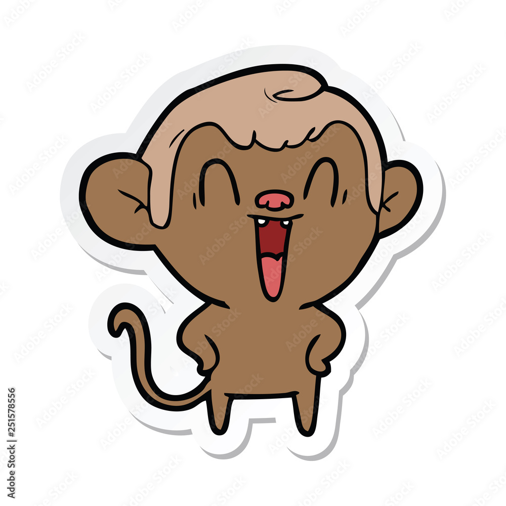 sticker of a cartoon laughing monkey sticker of a cartoon laughing monkey