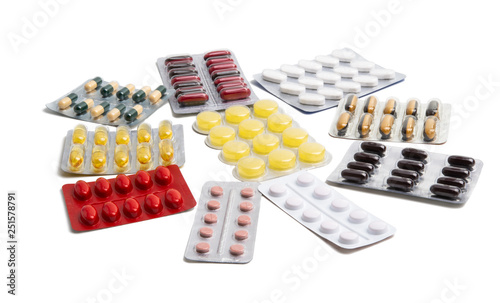 medical capsules in pack isolated