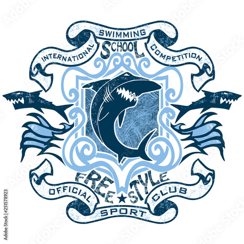 Shark swimming school mascotte