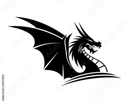 Black dragon sign on a white background.