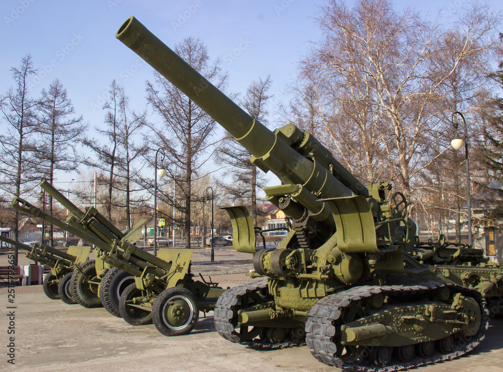 Russia, Krasnoyarsk, February 2019: The Victory Park. Samples of military equipment of the great Patriotic war. Russia, Krasnoyarsk, February 2019: The Victory Park. Samples of military equipment of the great Patriotic war.