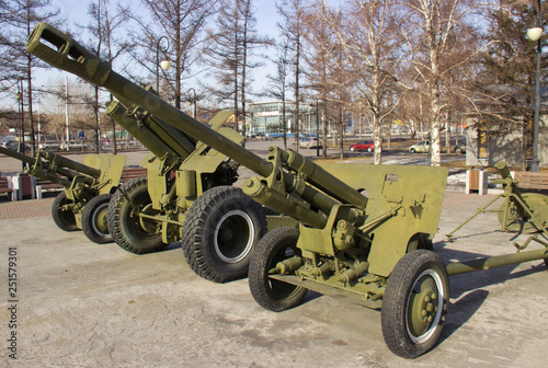 Russia, Krasnoyarsk, February 2019: The Victory Park. Samples of military equipment of the great Patriotic war.