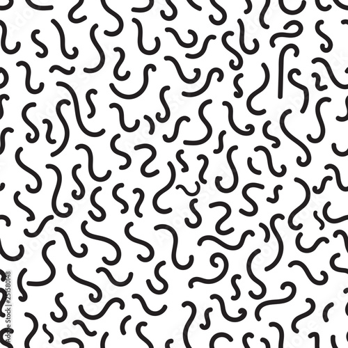Vector of seamless pattern with abstract squiggles, Memphis style, black and white photo