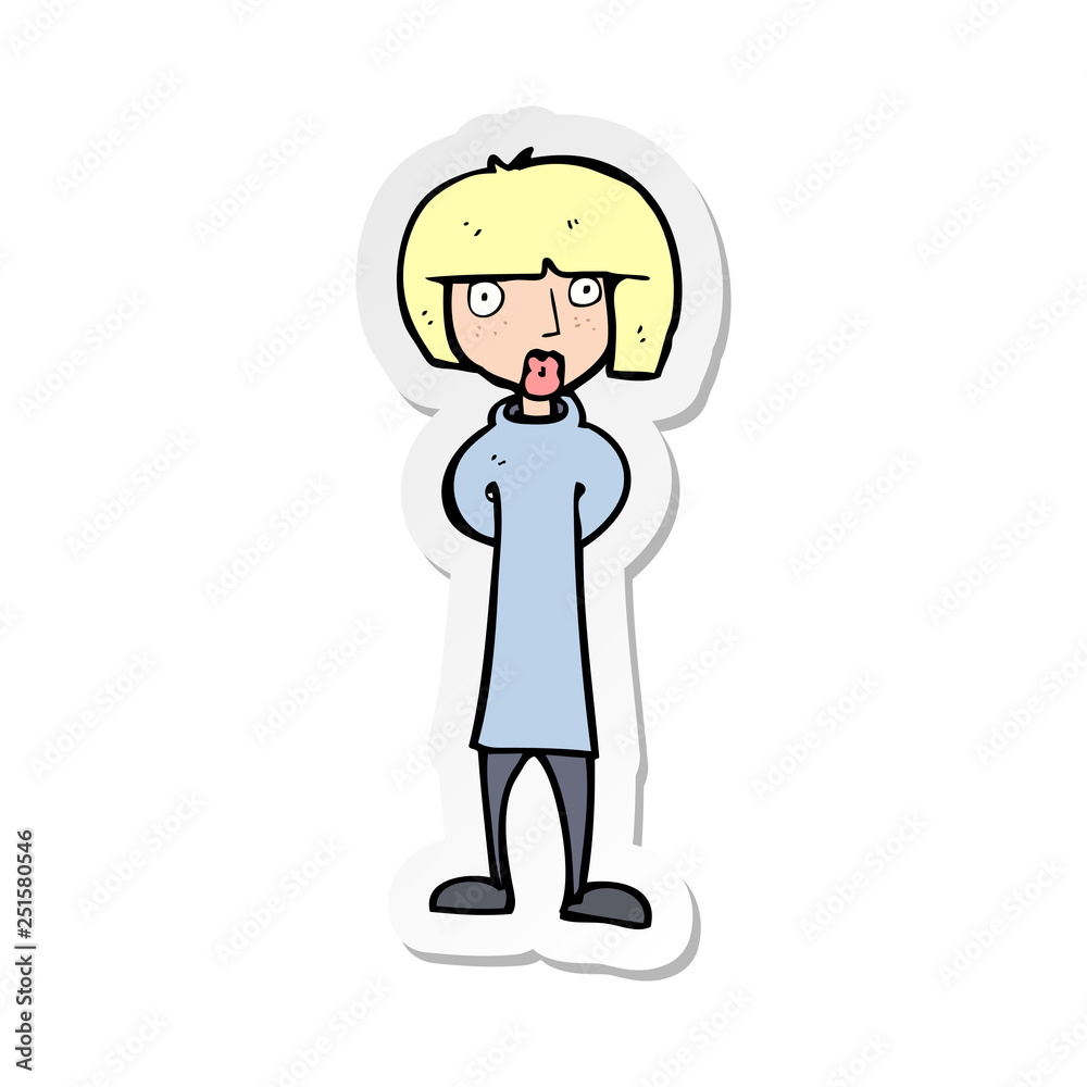 sticker of a cartoon curious woman sticker of a cartoon curious woman